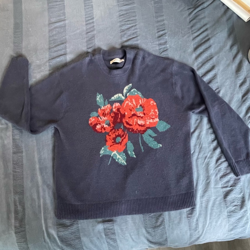 Navy Knit Sweater with Rose